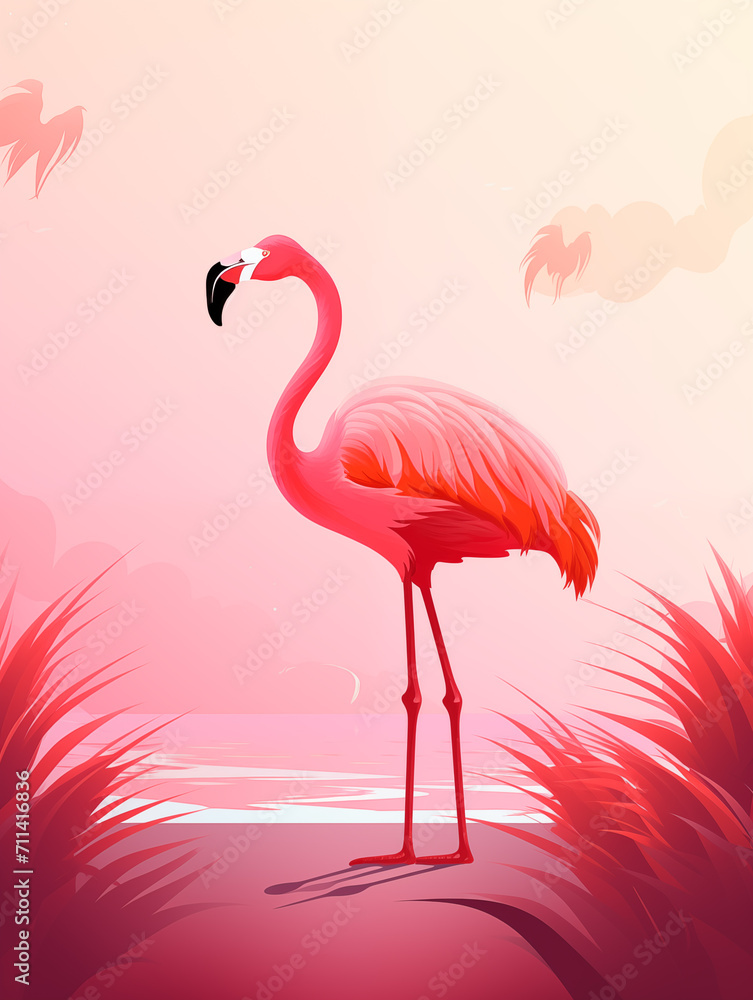 Fototapeta premium red flamingo illustration,created with Generative AI tecnology.
