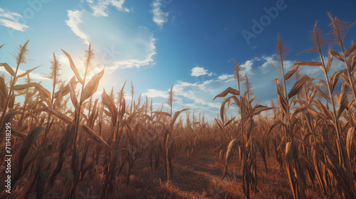 Plantação de milho seca e morrendo em um dia ensolarado  photo