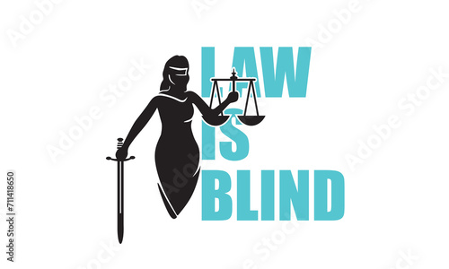 THEMIS, LAW IS BLIND LOGO, silhouette of strong lady with sword and scales vector illustrations