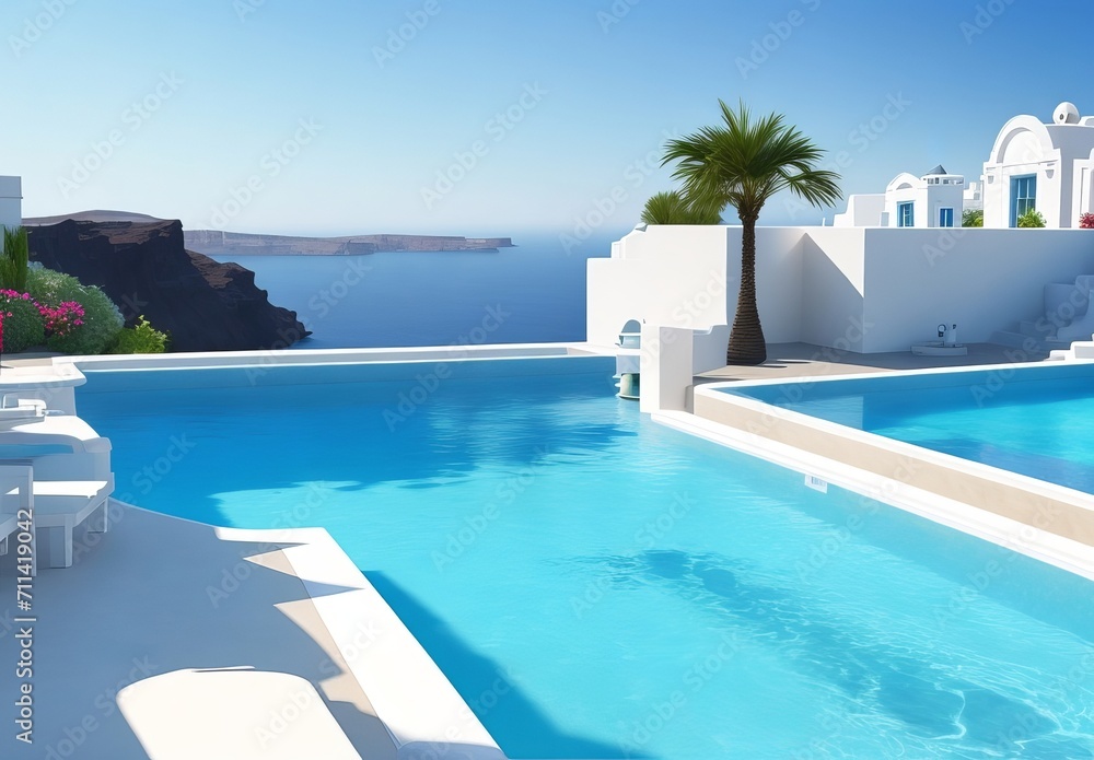 Fototapeta premium luxury swimming pool in santorini. 3d rendering 