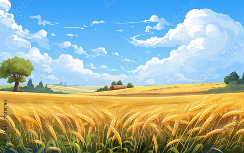 Golden ripe wheat field created with Generative AI tecnology. 