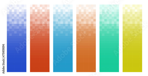Set of pixelated stripe. Colorful gradient line. Different color change options, smooth and sharp shapes. Geometric background with halftone pixel texture. photo