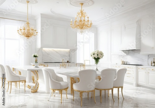 Luxurious white kitchen and living room in a luxury house  © Fahim