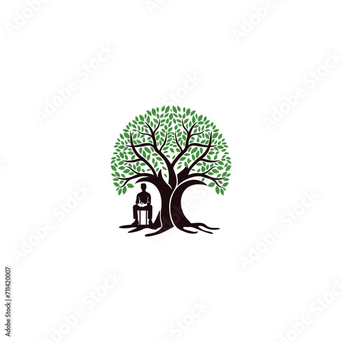 tree vector icon human. Nature trees vector illustration logo design. green spring tree with female face and roots on white background  vector  Tree with Leaves