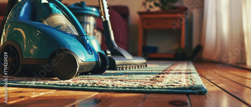 A vacuum cleaner on a carpet mode photo