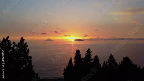Sun rises between Panarea and Stromboli (Aeolian Islands, Sicily).