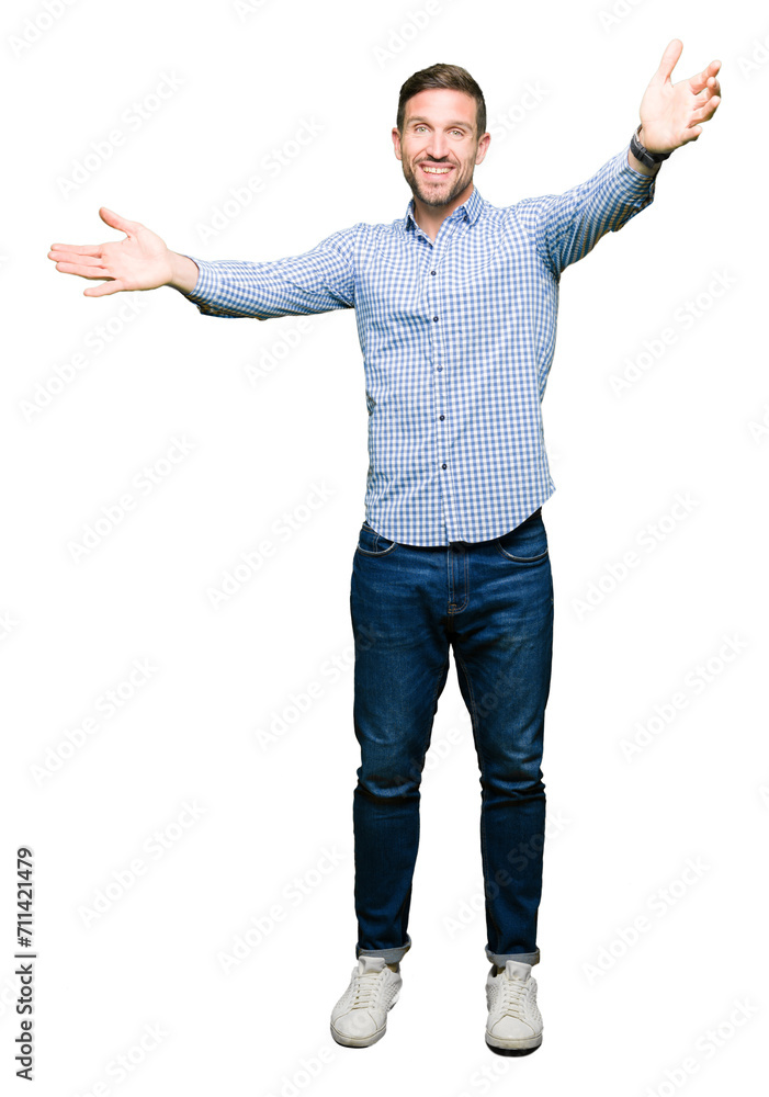 Handsome business man with blue eyes looking at the camera smiling with open arms for hug. Cheerful expression embracing happiness. Handsome business man with blue eyes looking at the camera smiling with open arms for hug. Cheerful expression embracing happiness.