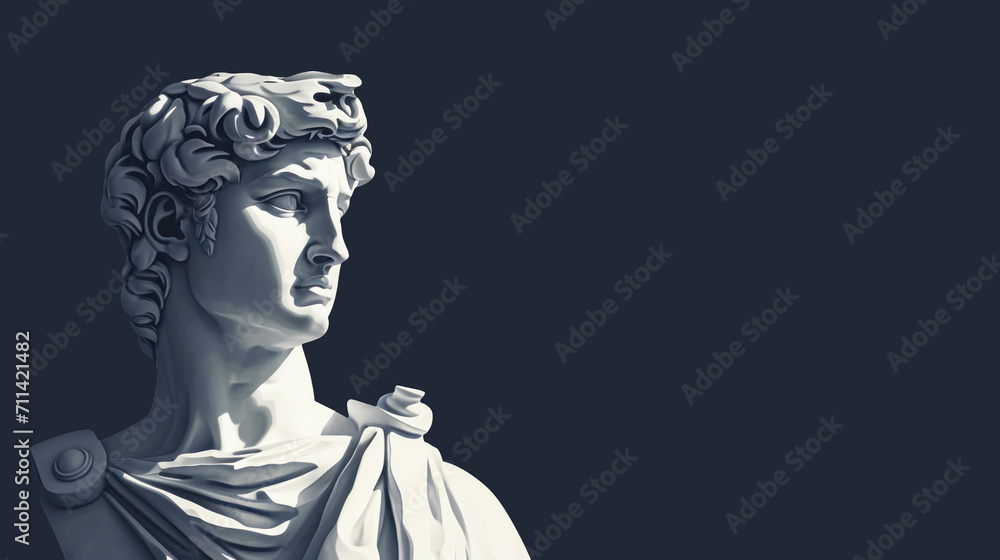 Illustration of a gentle and flawless thinking stoic marble statue. Perfect for background and quotes. With copy space.