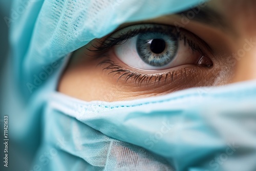 Close-up of a Healthcare Worker's Eye in Surgical Mask photo