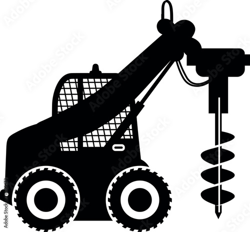 Silhouette of Mobile Drilling Rig Truck Icon in Flat Style. Vector Illustration
