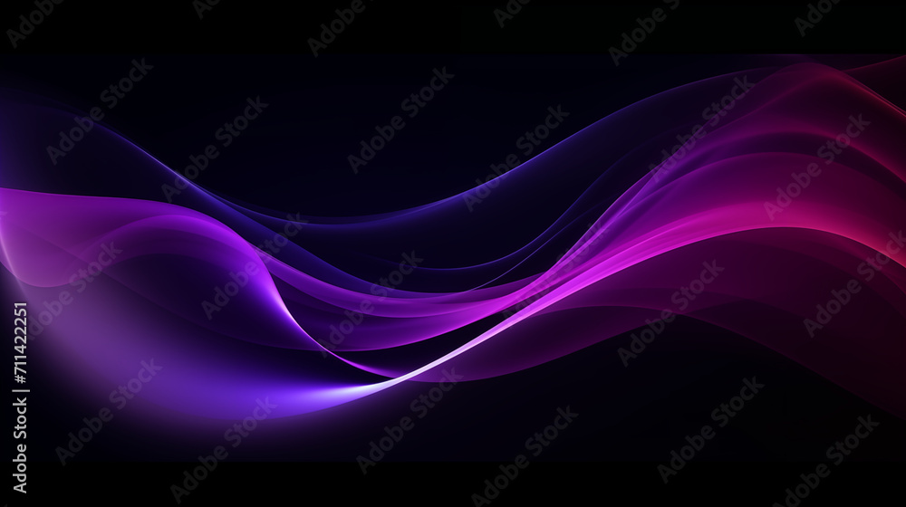 Naklejka premium Néon effet flou, vague en mouvement, violet, mauve sur fond noir. Pour conception et création graphique, bannière.