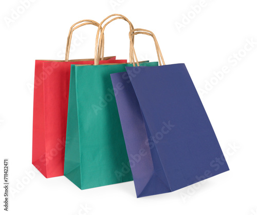 Three paper shopping bags on white background