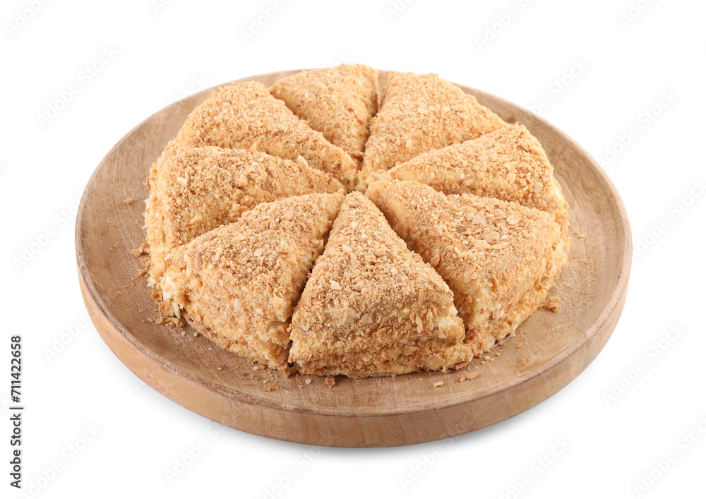 Naklejka premium Delicious cut Napoleon cake isolated on white