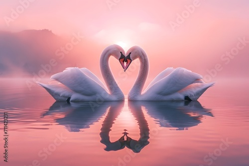 Fototapeta Naklejka Na Ścianę i Meble -  swans making a heart