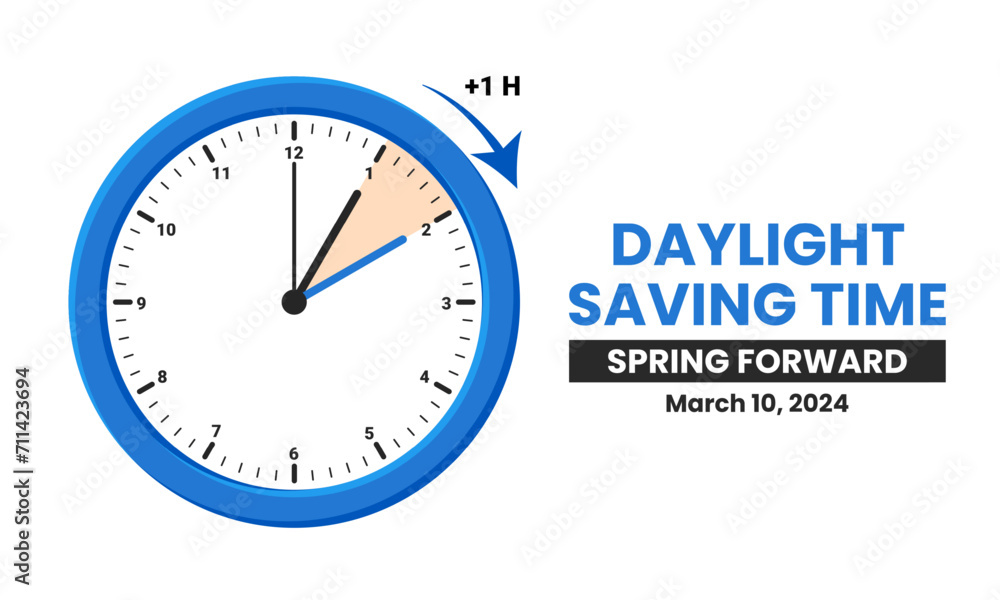 The concept of daylight saving time. Clocks are set one hour ahead. Spring forward, summer time web banner. Vector illustration The concept of daylight saving time. Clocks are set one hour ahead. Spring forward, summer time web banner. Vector illustration