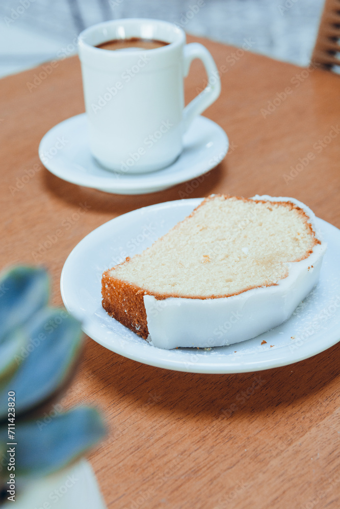 vertical image of pudding with coffee on table, pastry concept for social networks. vertical image of pudding with coffee on table, pastry concept for social networks.