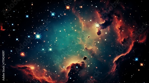 Vibrant Cosmic Nebula with Stars and Interstellar Clouds