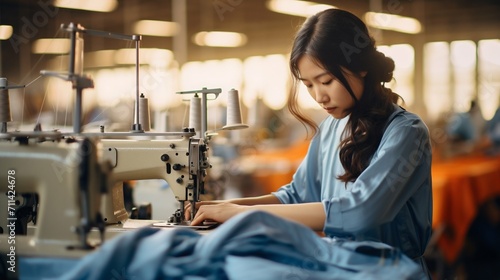 Dedicated Seamstress at Work in Textile Manufacturing. Generative ai