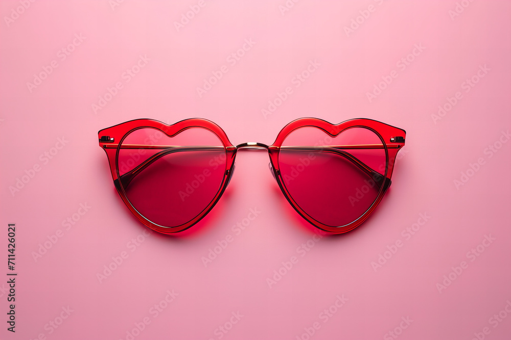 Heart shaped red sunglasses isolated on pastel pink background
Heart shaped red sunglasses isolated on pastel pink background
