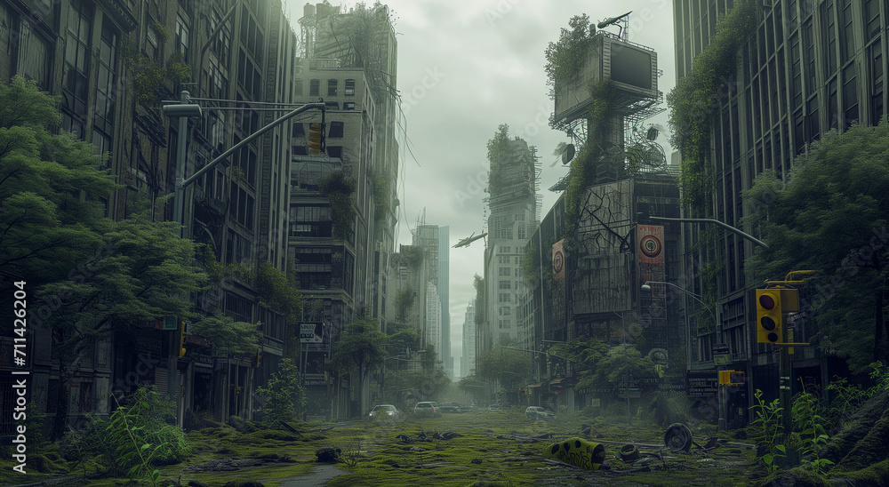 Post-apocalyptic polluted decayed smart city