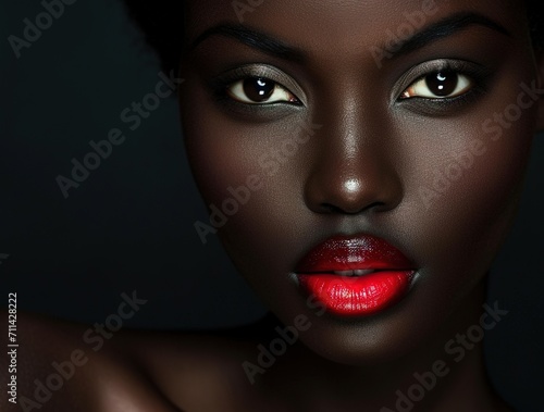 portrait of a beautiful black model with red lips