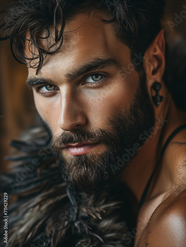close-up of a handsome bearded elf warrior - generative ai