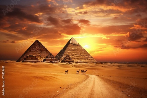 A captivating sight of the ancient pyramids in Giza  Egypt. Generative AI