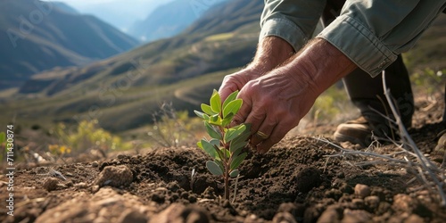 Planting new trees  planting new trees in an open area  new tree planting in a mountain