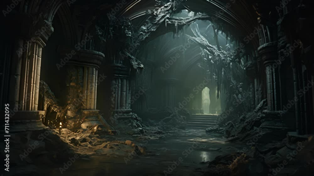 An ancient crypt looms in the mist deep crevices in its stone walls holding untold secrets and mysteries. An ancient crypt looms in the mist deep crevices in its stone walls holding untold secrets and mysteries.