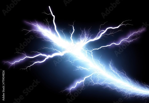 Realistic electric discharge, energy flow or lightning blast isolated on transparent background. Vector illustration. 