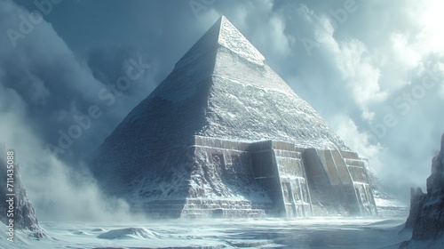 Egyptian pyramid covered with snow  Generative AI