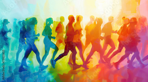 Health and Fitness: An abstract background depicting people engaging in health and fitness activities, with energetic patterns and vibrant colors to convey vitality and well-being