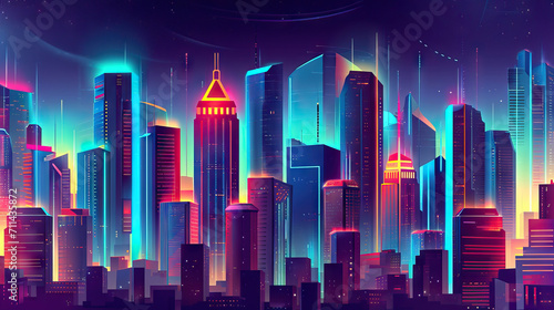 A futuristic cityscape at night with neon lights and vivid colors  perfect for advertising innovative technology products
