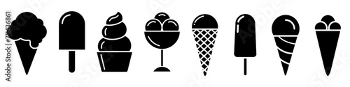 Ice cream vector icon set. Waffle cone illustration sign collection. Ice lolly symbol. Frozen juice logo.