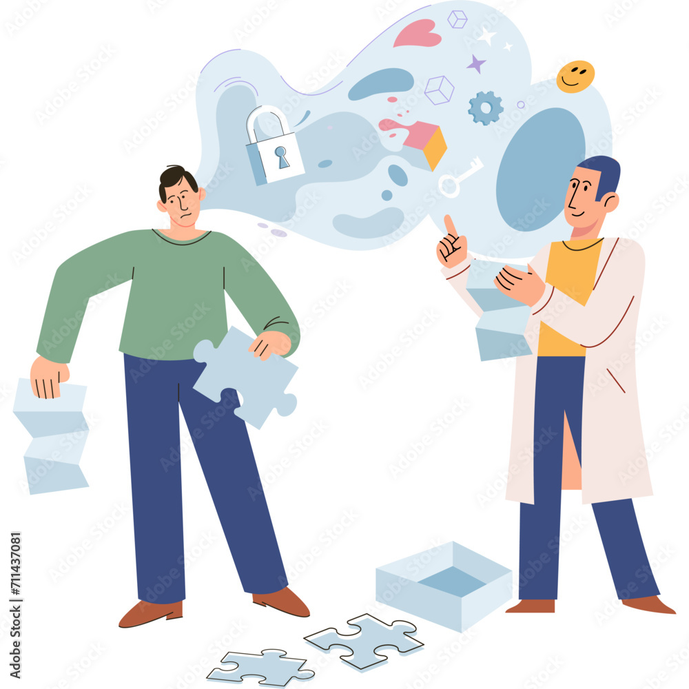 Mental health vector illustration. Exploring ones thoughts and emotions through therapy helps individuals gain insight into their mental health Psychological factors can influence persons overall Mental health vector illustration. Exploring ones thoughts and emotions through therapy helps individuals gain insight into their mental health Psychological factors can influence persons overall