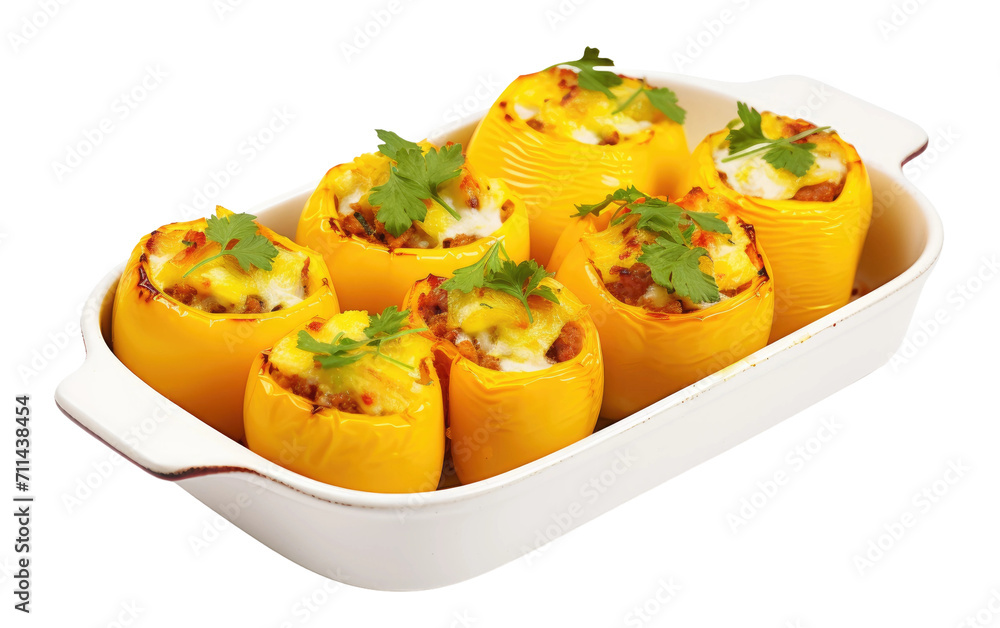 Celebrating South African Tradition in Every Bite of Bobotie-Stuffed Peppers on White or PNG Transparent Background Celebrating South African Tradition in Every Bite of Bobotie-Stuffed Peppers on White or PNG Transparent Background