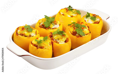 Celebrating South African Tradition in Every Bite of Bobotie-Stuffed Peppers on White or PNG Transparent Background photo