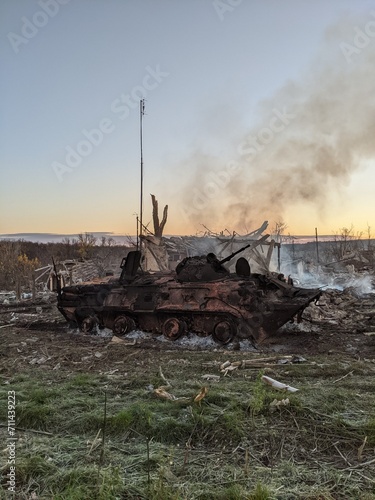 burnt Russian equipment on the battlefield
