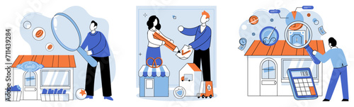 Family business. Vector illustration. Service oriented businesses focus on delivering quality services to meet customer demands Consumerism drives demand for wide range merchandise in market