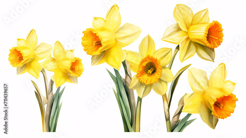 Wallpaper Mural Yellow daffodils isolated on white background. Spring flowers. Torontodigital.ca
