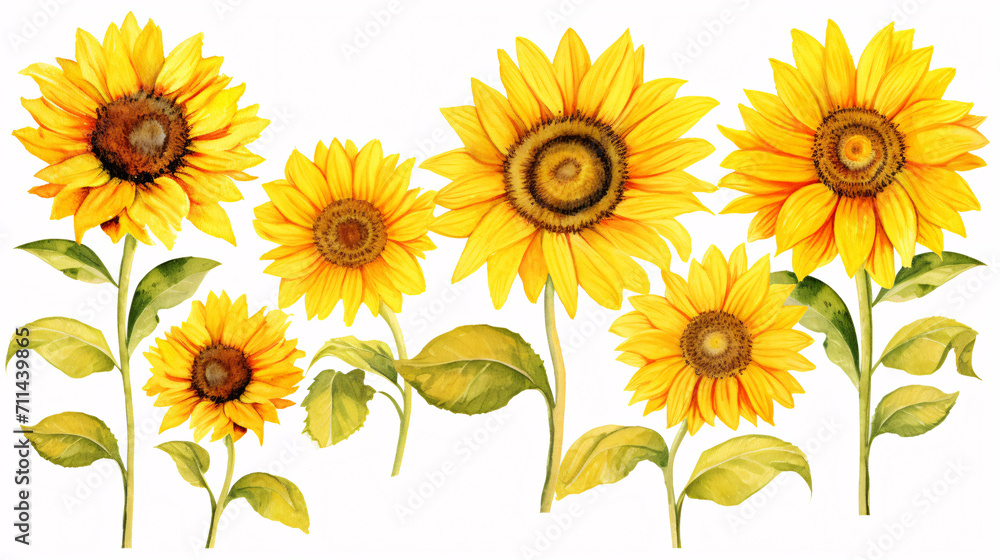 Naklejka premium Watercolor sunflowers isolated on white background. Hand drawn illustration.