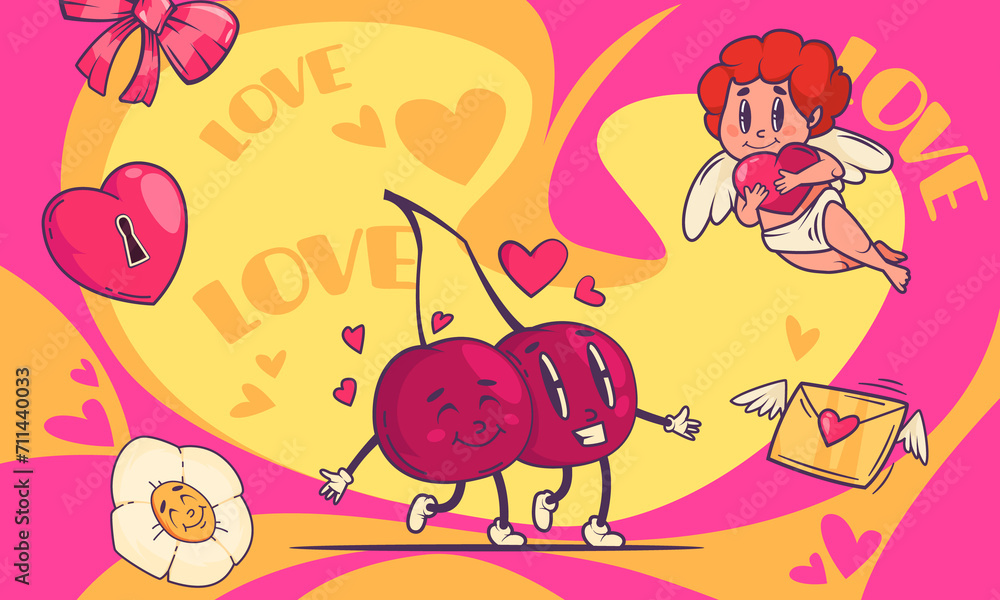 Hand drawn groovy love composition Hand drawn groovy love composition