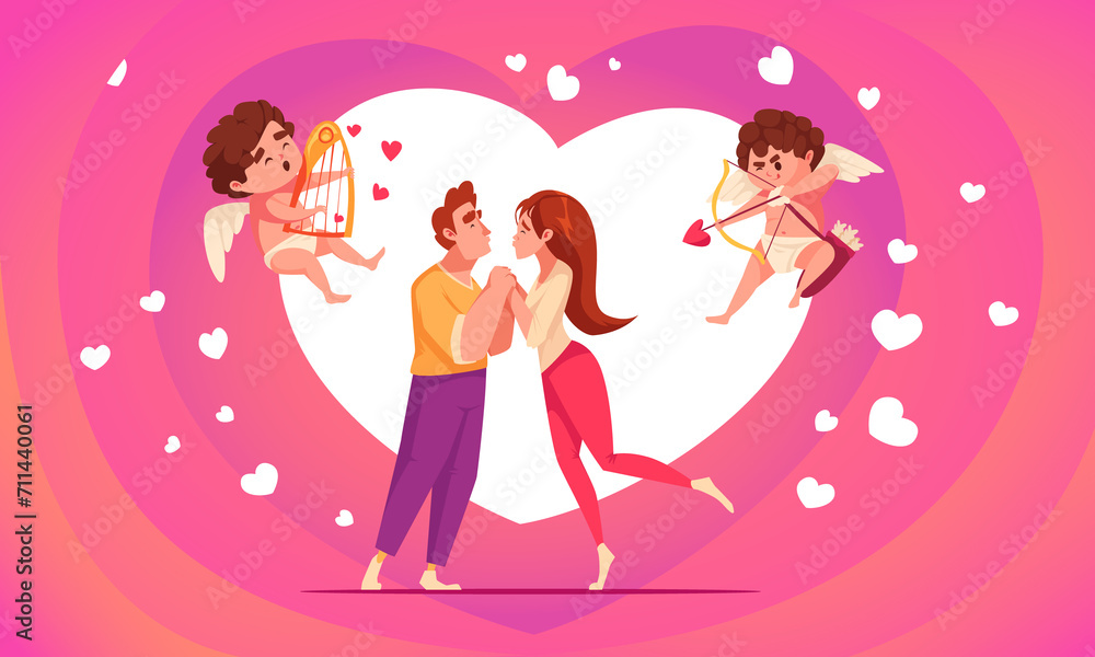Valentines day flat cartoon composition Valentines day flat cartoon composition
