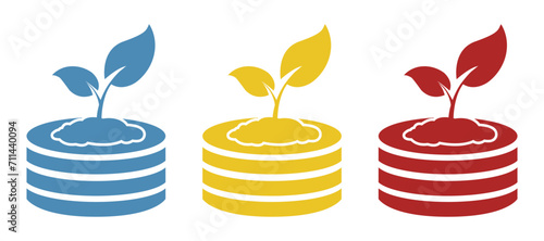icon stack of coins, plant, business on a white background, vector illustration