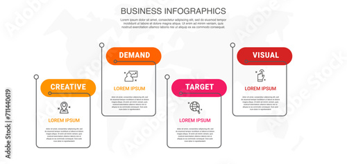 Infographics steps rectangle. Concept of four steps with colorful lines and place for text. Modern infographic timeline. Use for info graphics, charts, web sites, banners, presentations.