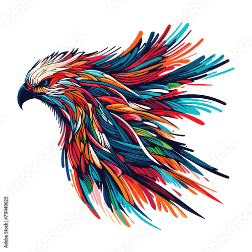 Vector Abstract Hawk Eagle multicolored paints colored drawing illustration 