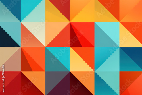 Abstract Geometric Mosaic: Blue, Red, and Pink Triangle Pattern on Gradient Background