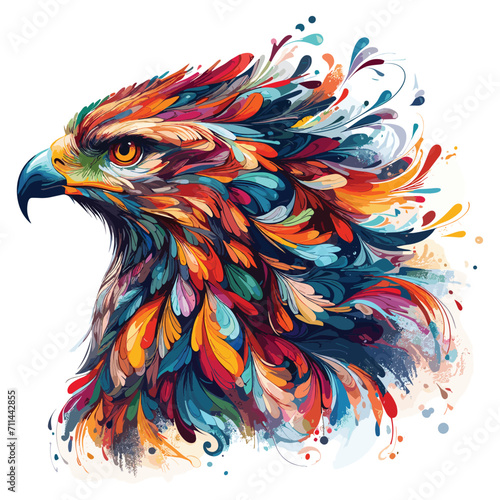 Vector Abstract Hawk/Eagle multicolored paints colored drawing illustration 