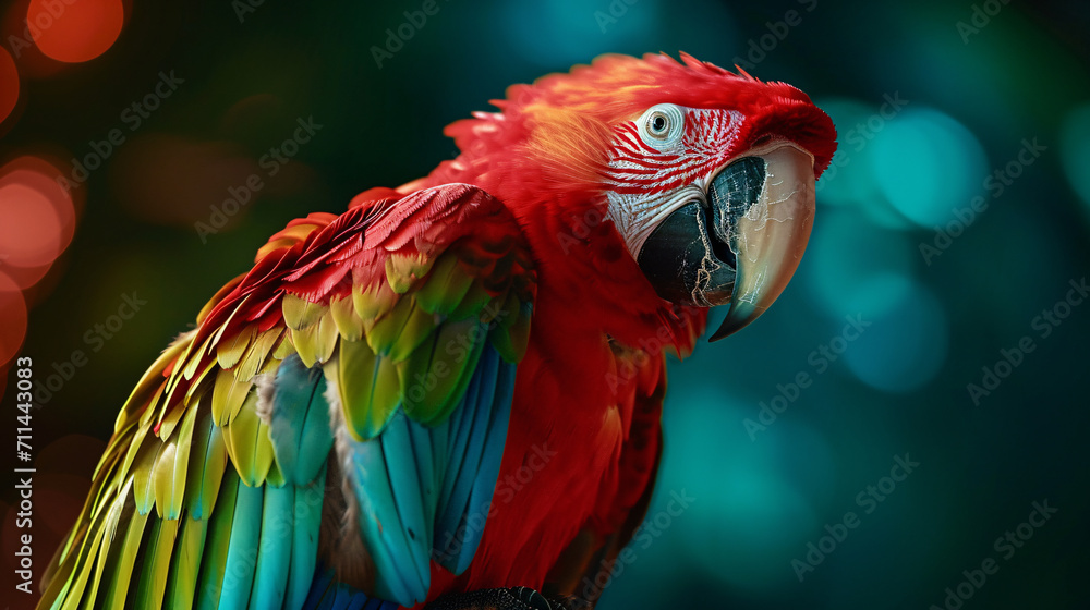 Parrots with colorful feathers.