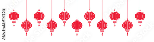 Hanging Chinese New Year Lanterns Banner Border, Lunar New Year and Mid-Autumn Festival Graphic